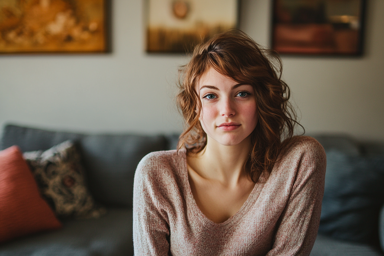 Una mujer en un salón con mirada pensativa | Fuente: Midjourney