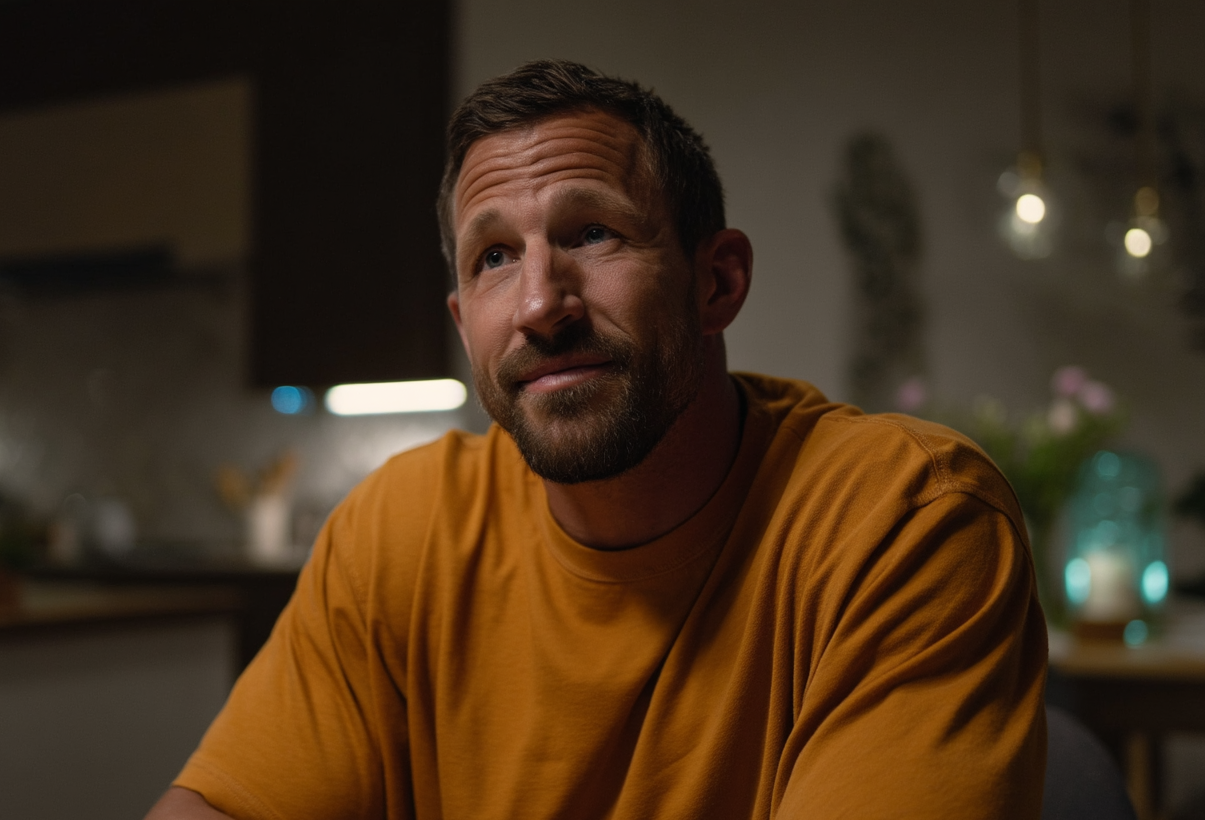Un hombre sentado en su casa | Fuente: Midjourney