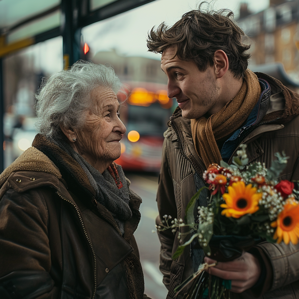 Una anciana y un joven hablando | Fuente: Midjourney