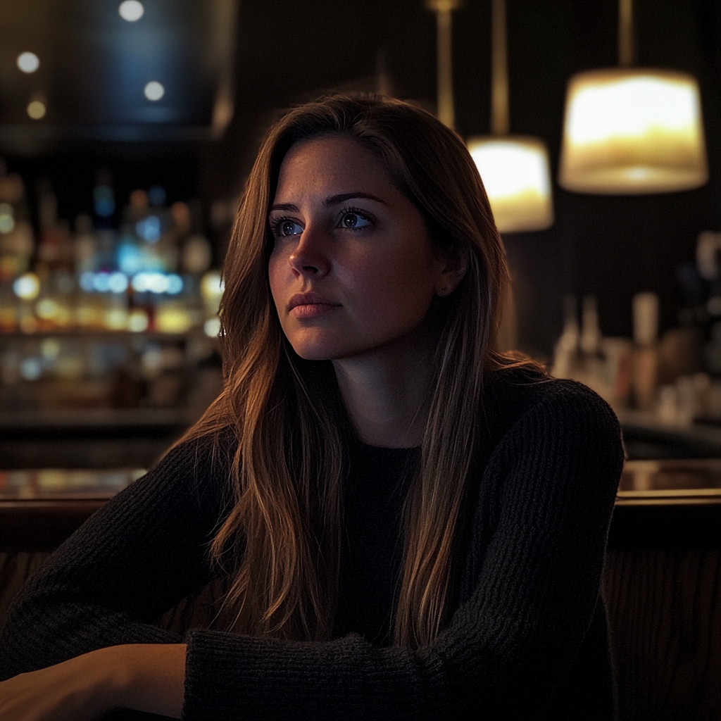 Una mujer sentada en un bar | Fuente: Midjourney