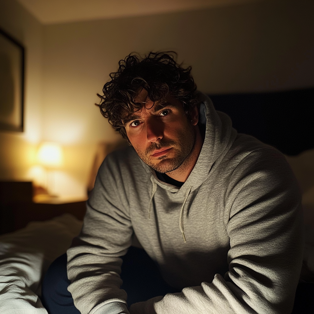 Un hombre sentado en una cama | Fuente: Midjourney