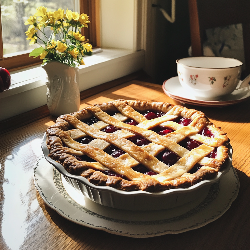 Una tarta de cerezas casera | Fuente: Midjourney