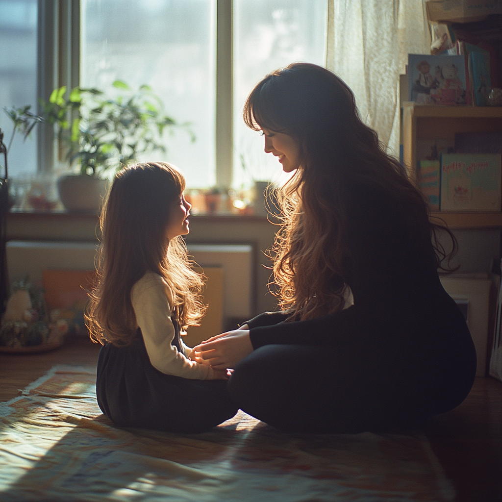 Una mujer feliz jugando con una niña | Fuente: Midjourney