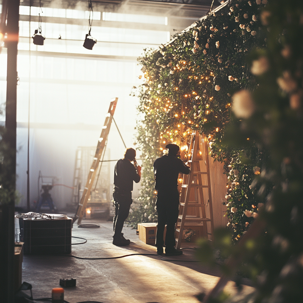 Un lugar de bodas decorándose | Fuente: Midjourney