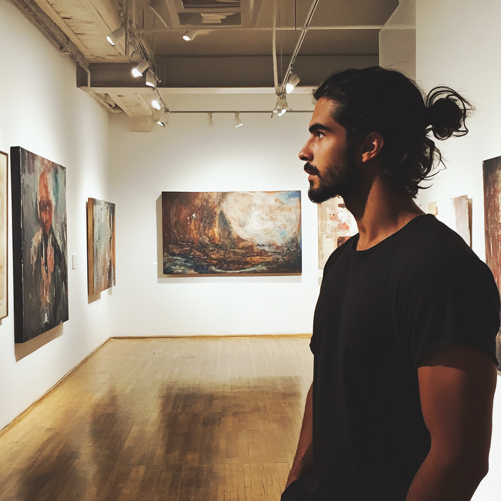 Un hombre en una galería de arte | Fuente: Midjourney