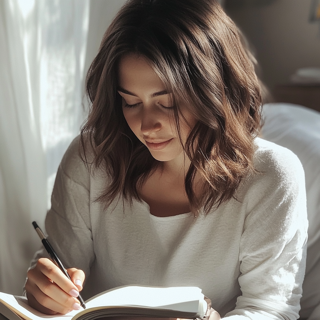 Una joven escribiendo en un cuaderno | Fuente: Midjourney
