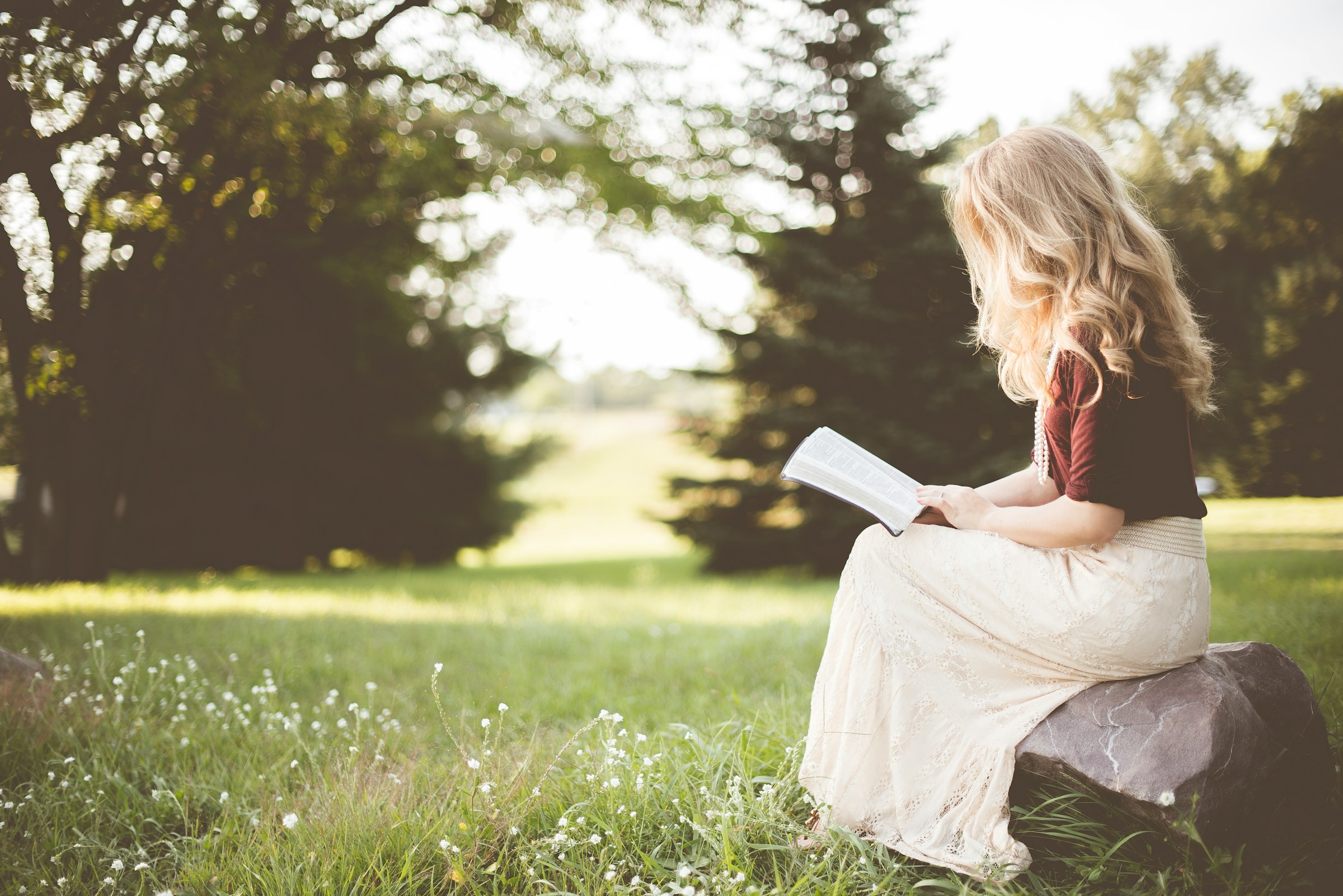 Una mujer sentada en una roca y leyendo un libro | Fuente: Unsplash