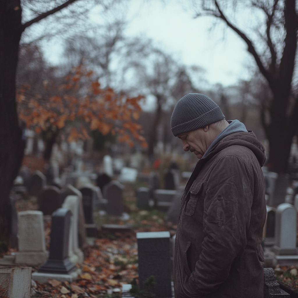 Un hombre de luto en un cementerio ⏐ Fuente: Midjourney