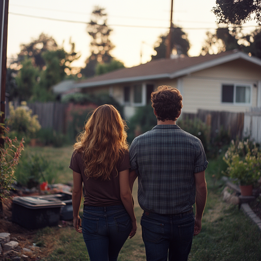 Una pareja paseando por el exterior | Fuente: Midjourney