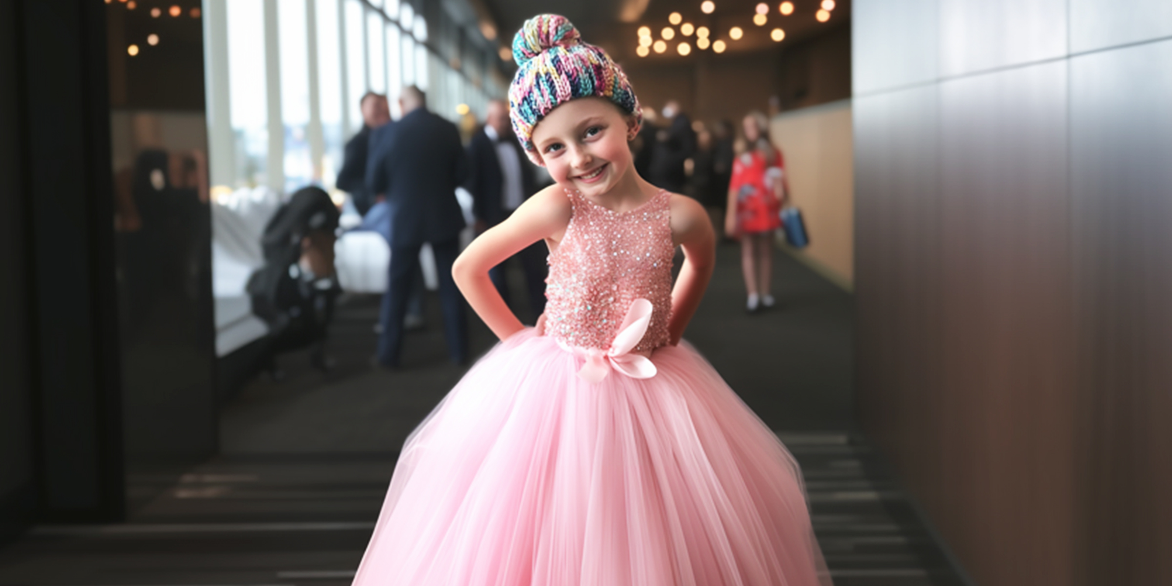 Niña con gorro tejido y vestido rosa | Fuente: Amomama