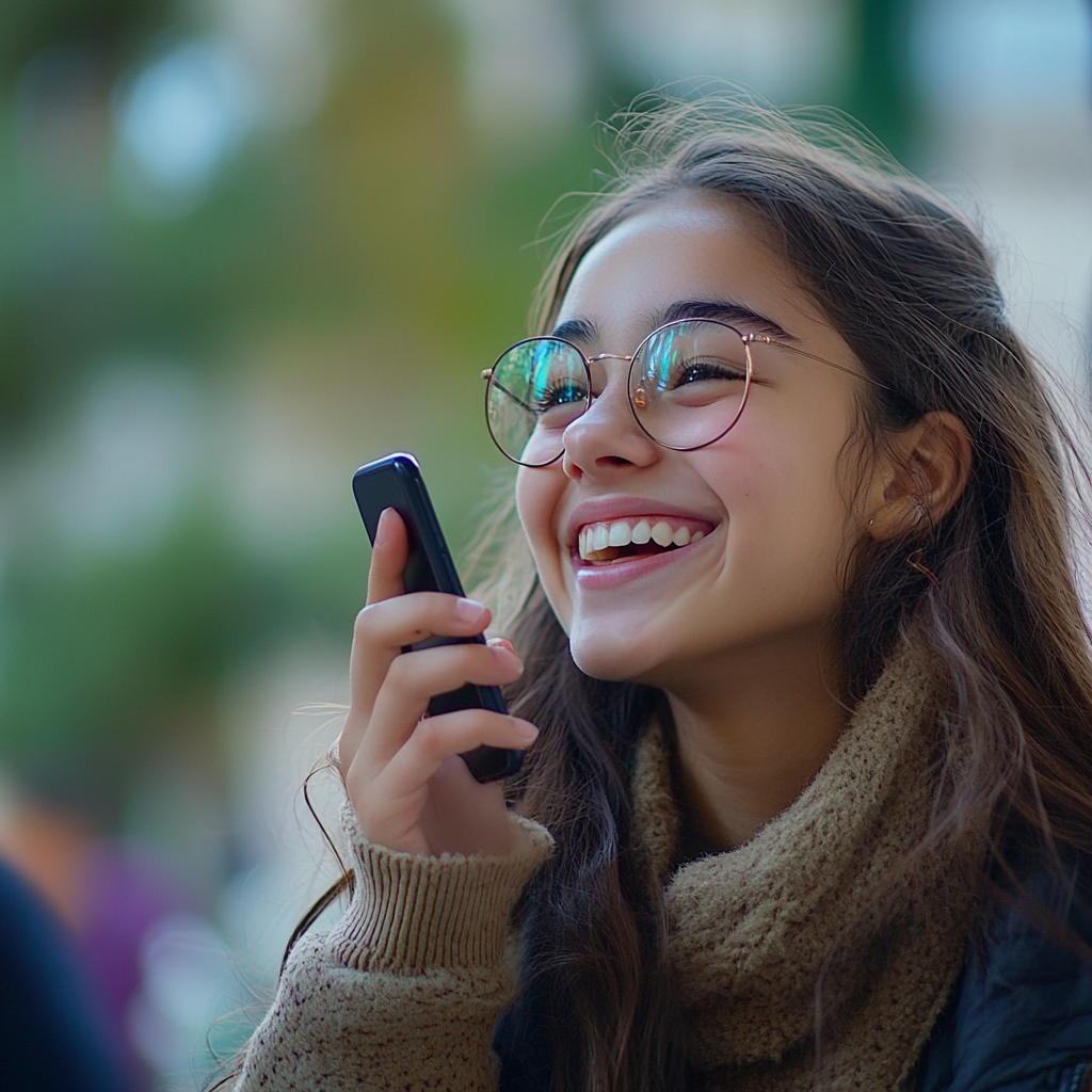 Una chica feliz hablando por teléfono | Fuente: Midjourney