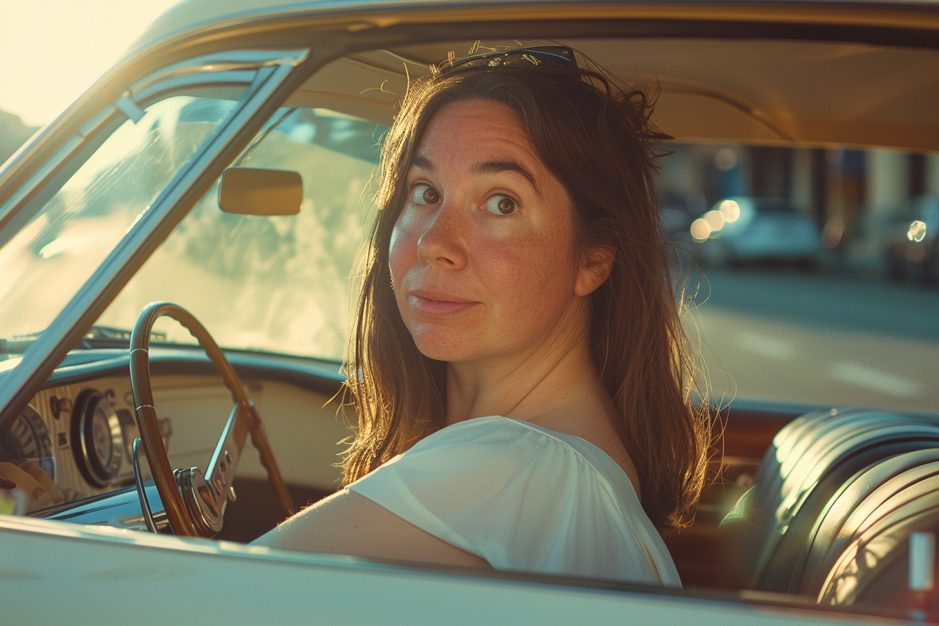 Una mujer arrancando su Automóvil | Fuente: Midjourney