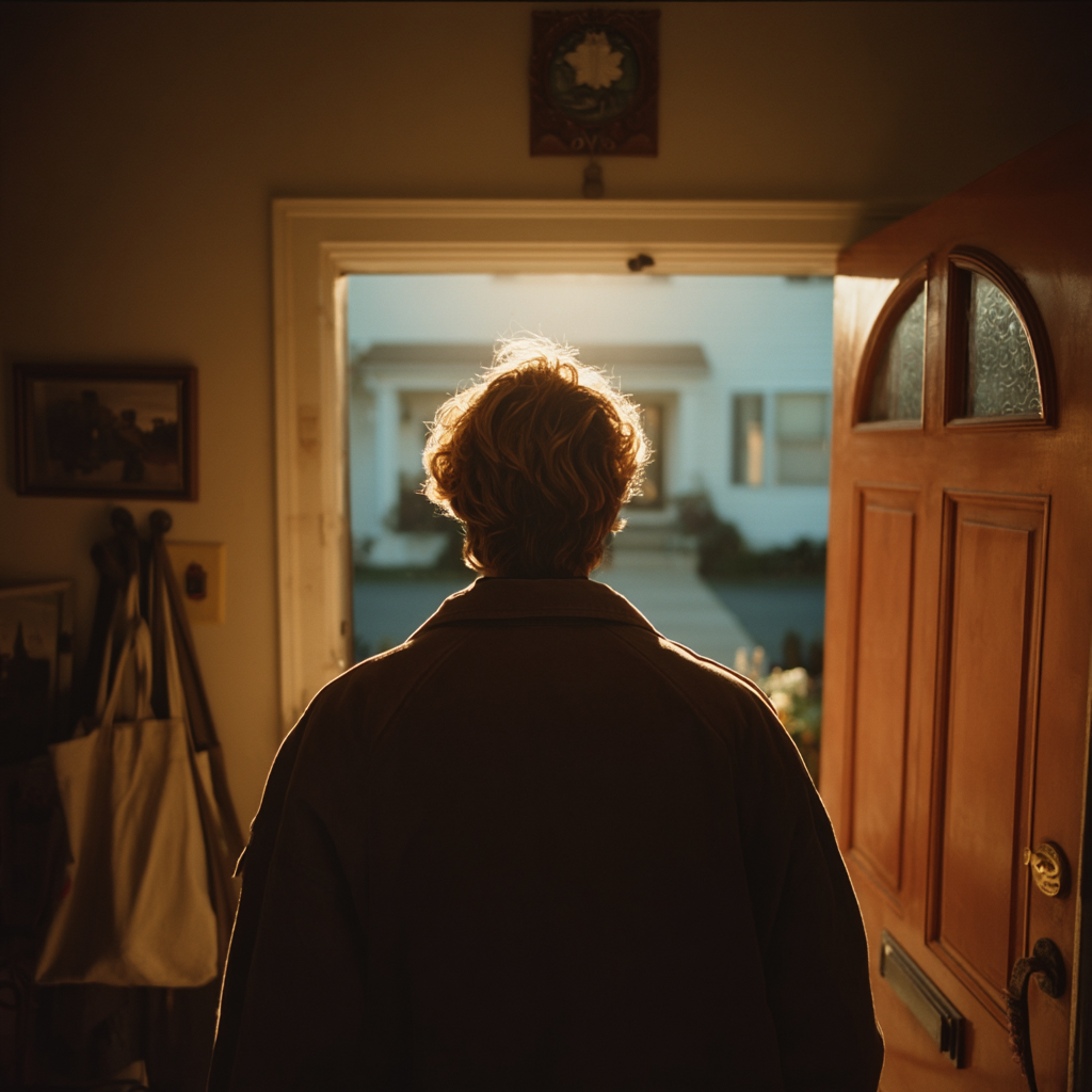 Un hombre saliendo de una casa | Fuente: Midjourney