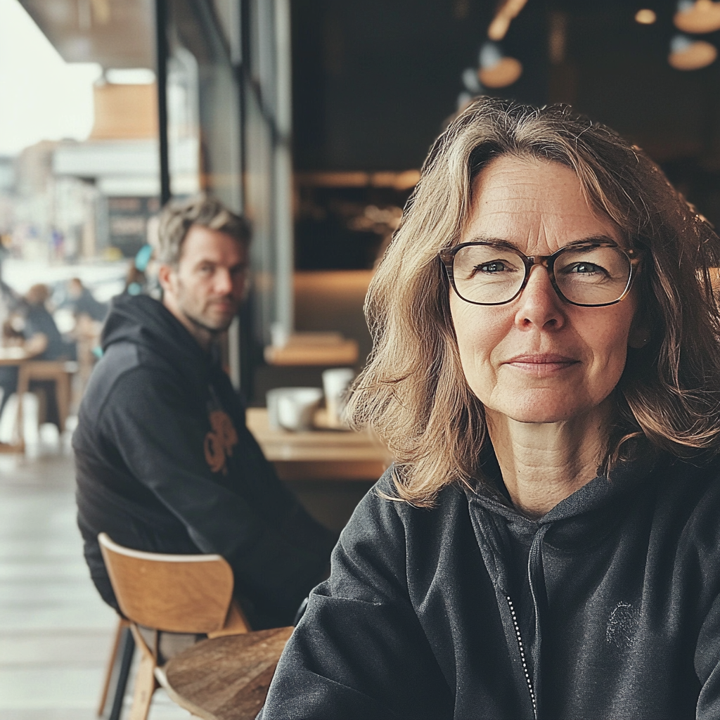 Una mujer sentada en una cafetería | Fuente: Midjourney