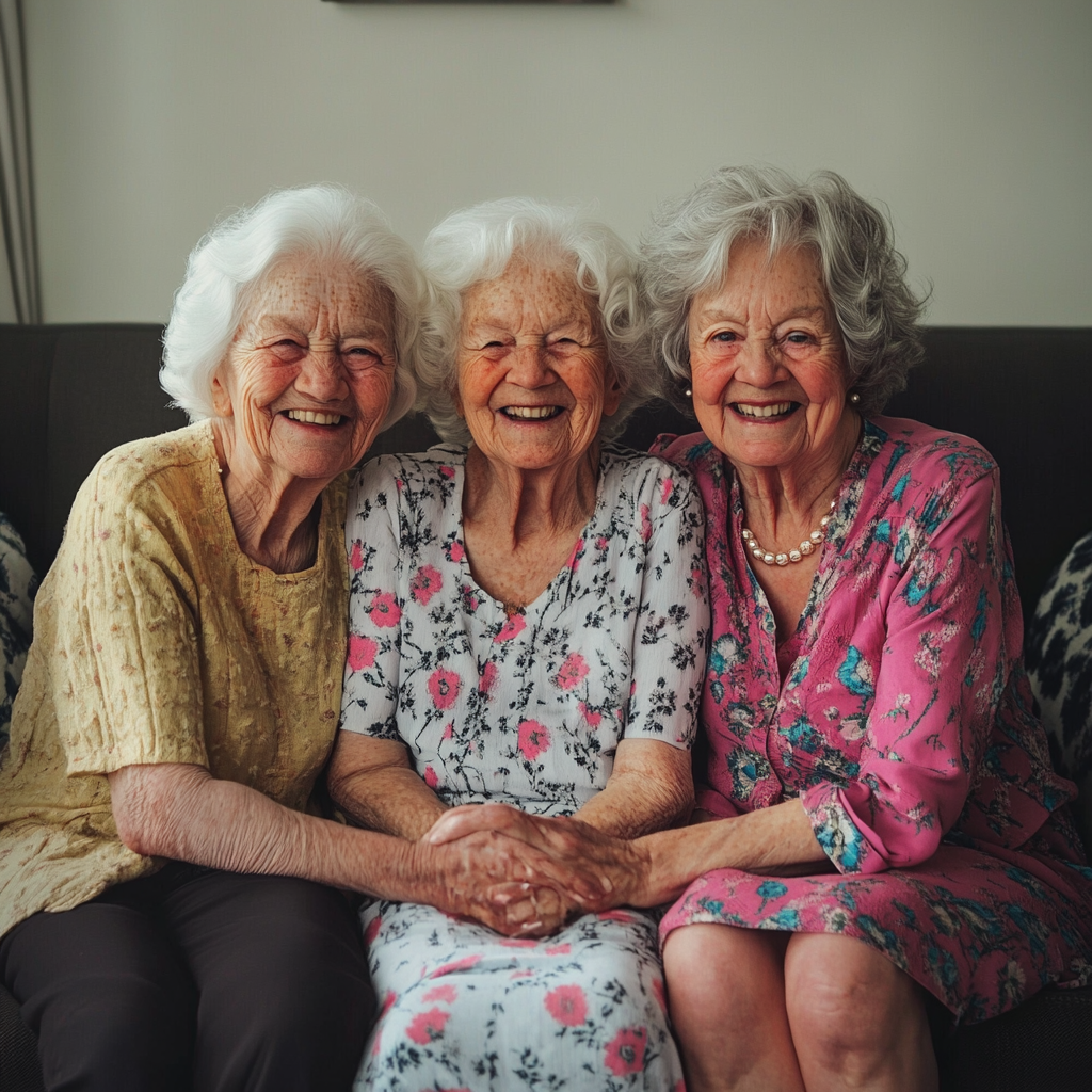 Tres ancianas sentadas juntas | Fuente: Midjourney