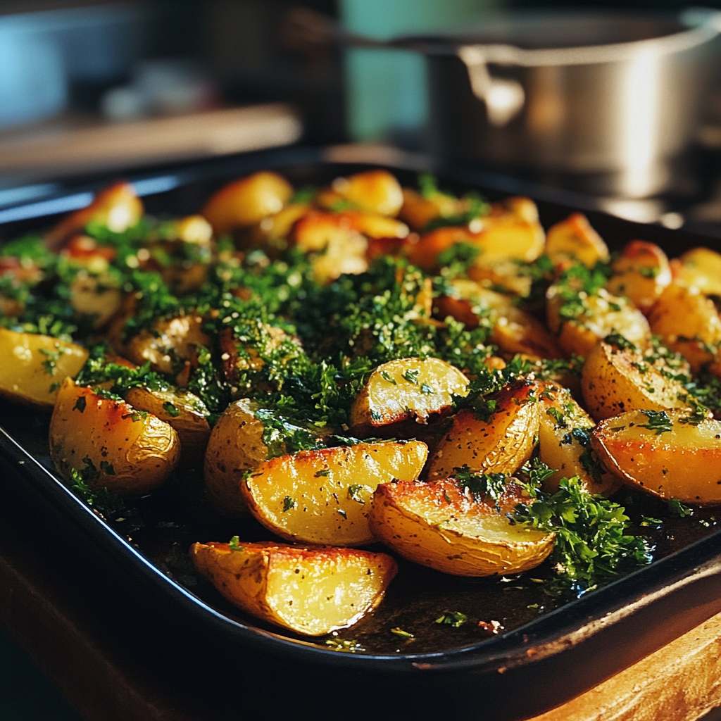 Un plato de patatas asadas | Fuente: Midjourney