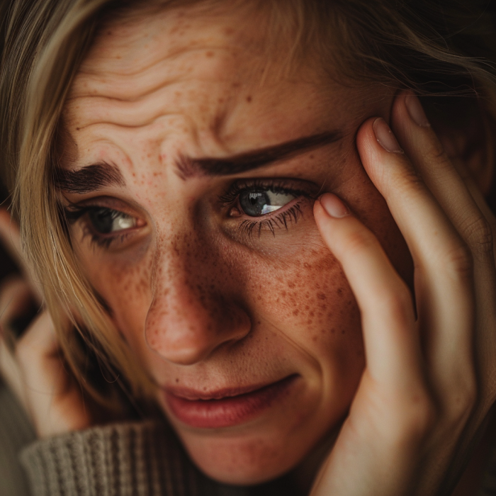 Primer plano de una mujer llorando mientras habla por teléfono | Fuente: Midjourney