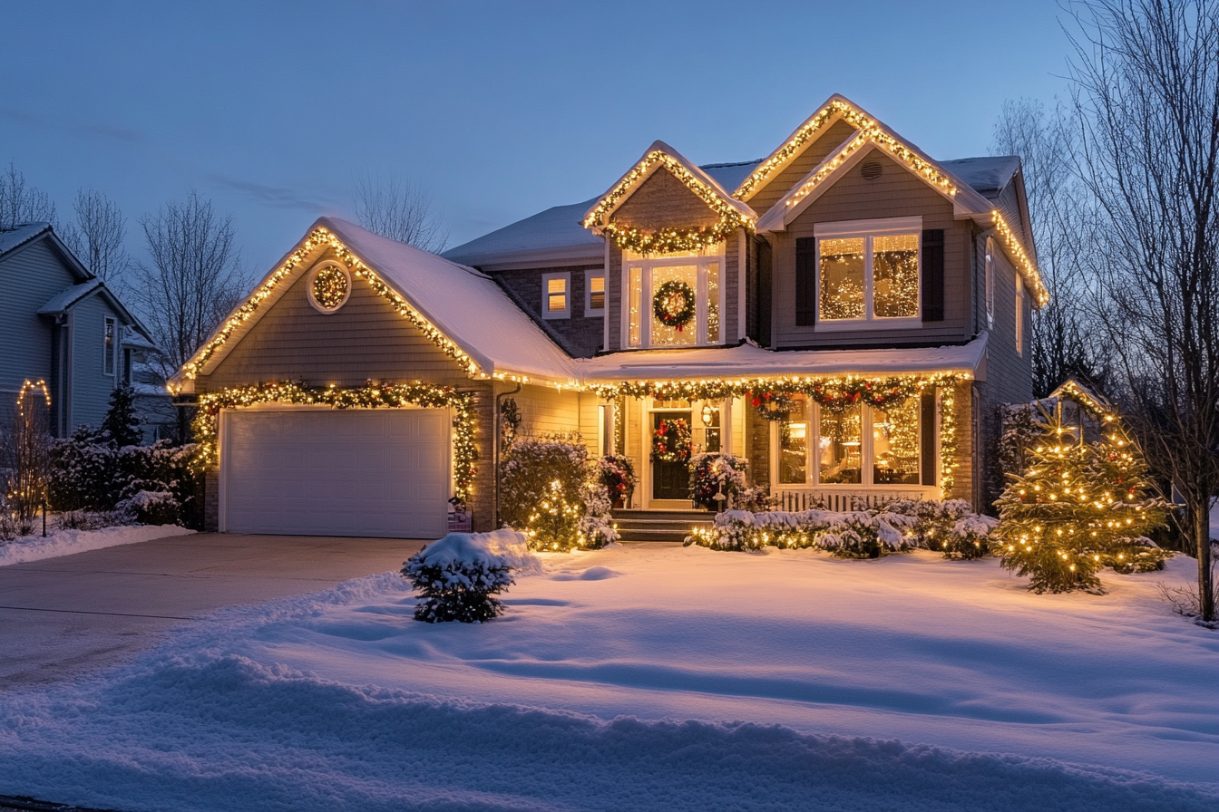 Una casa decorada para Navidad | Fuente: Midjourney