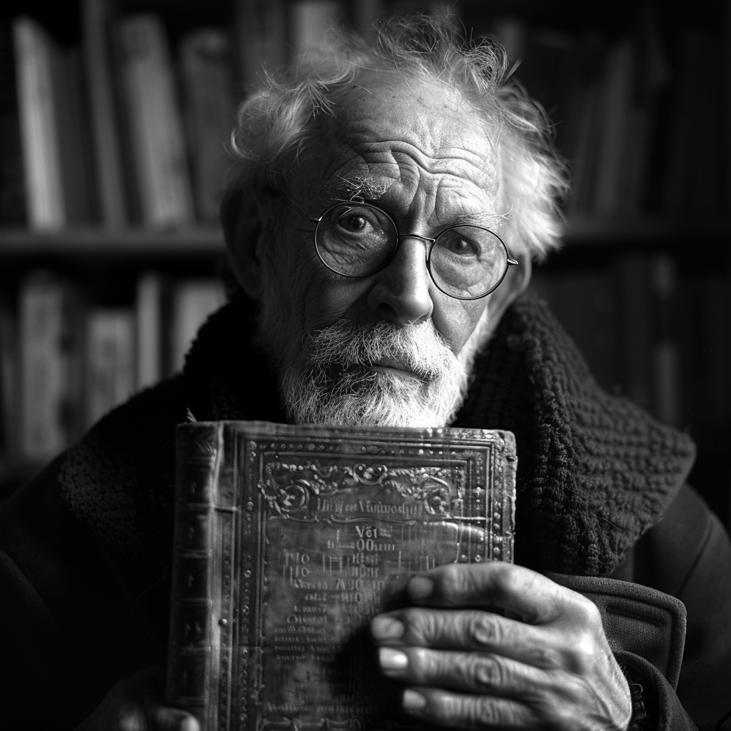 Anciano con un libro en la mano | Foto: Midjourney