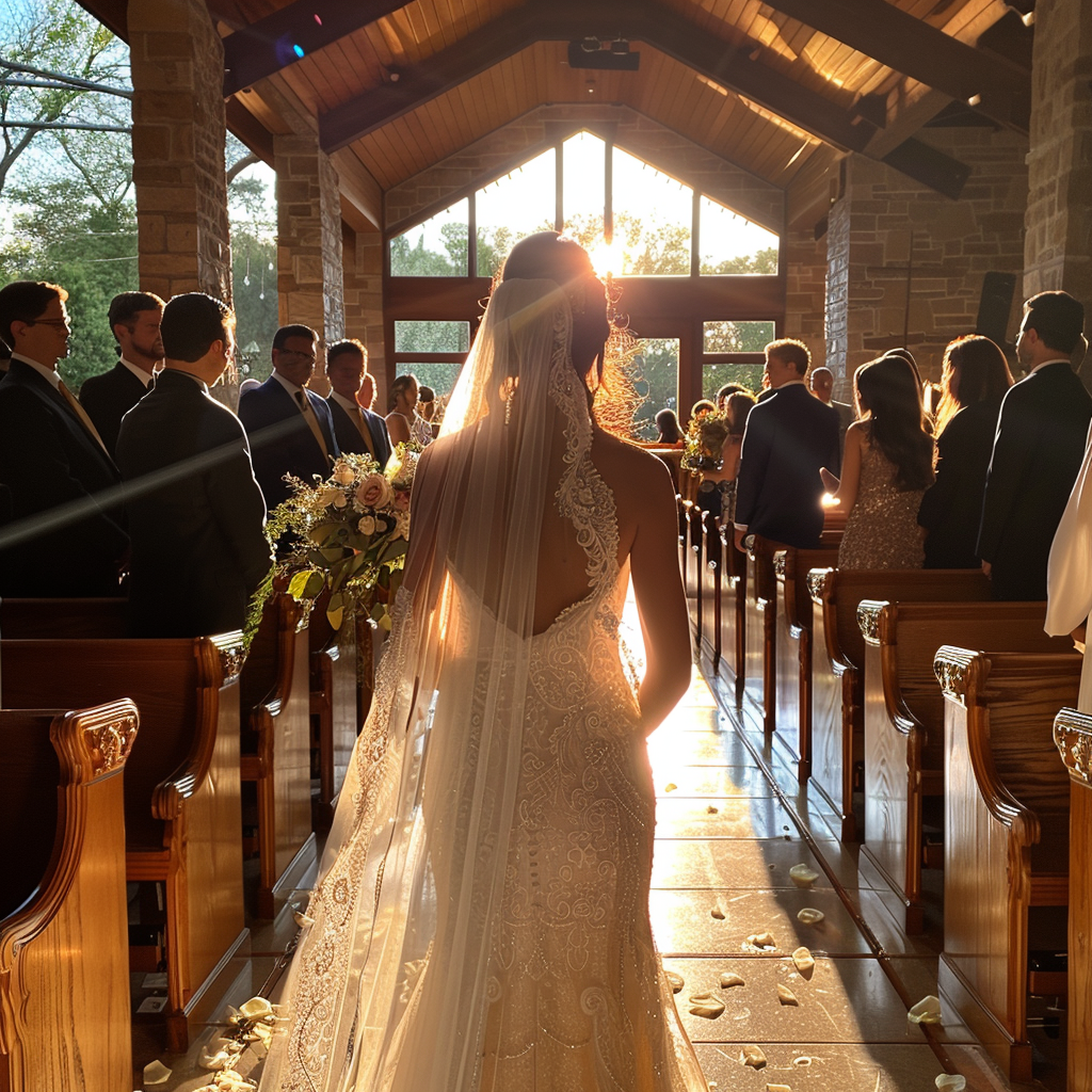 Novia caminando hacia el altar | Fuente: Midjourney