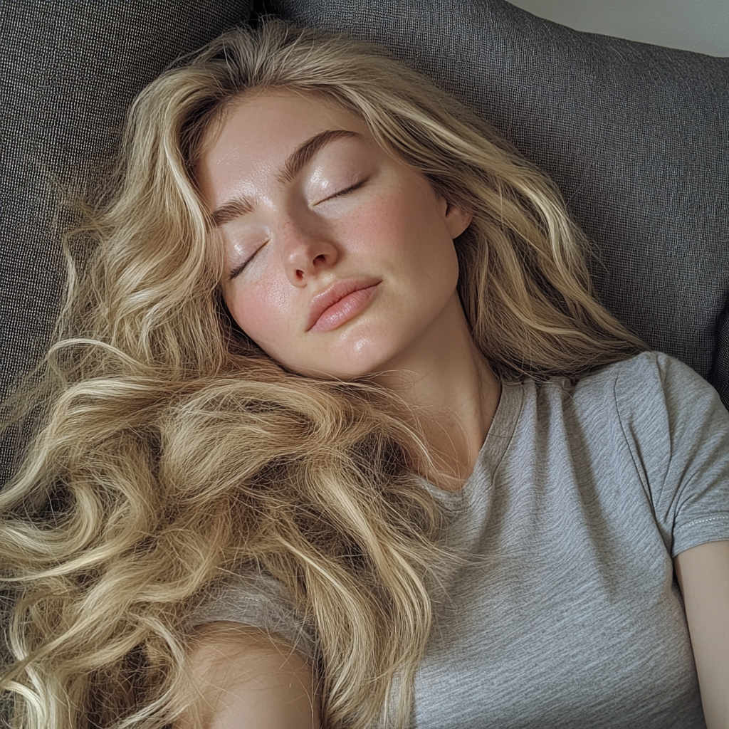 Una mujer durmiendo en un sofá | Fuente: Midjourney