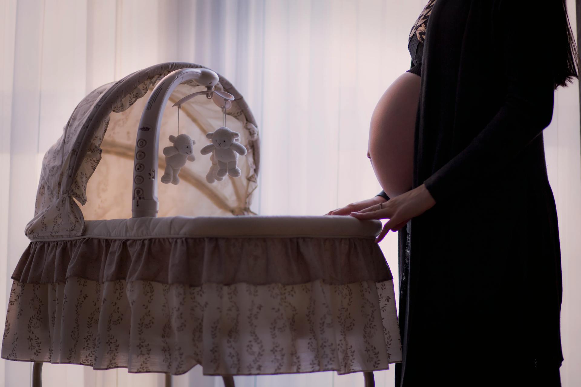 Una mujer embarazada cerca de un moisés | Fuente: Pexels