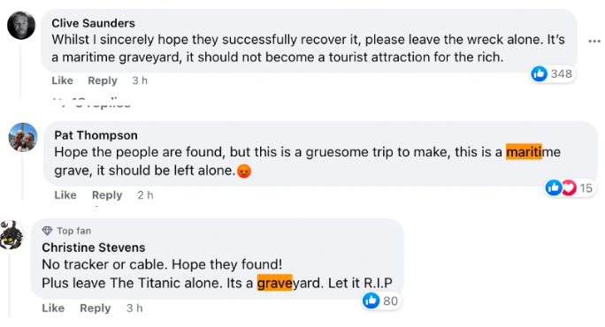 Captura de pantalla de los comentarios sobre la peligrosa expedición publicados en Facebook el 20 de junio de 2023 | Foto: Facebook.com/BBC News
