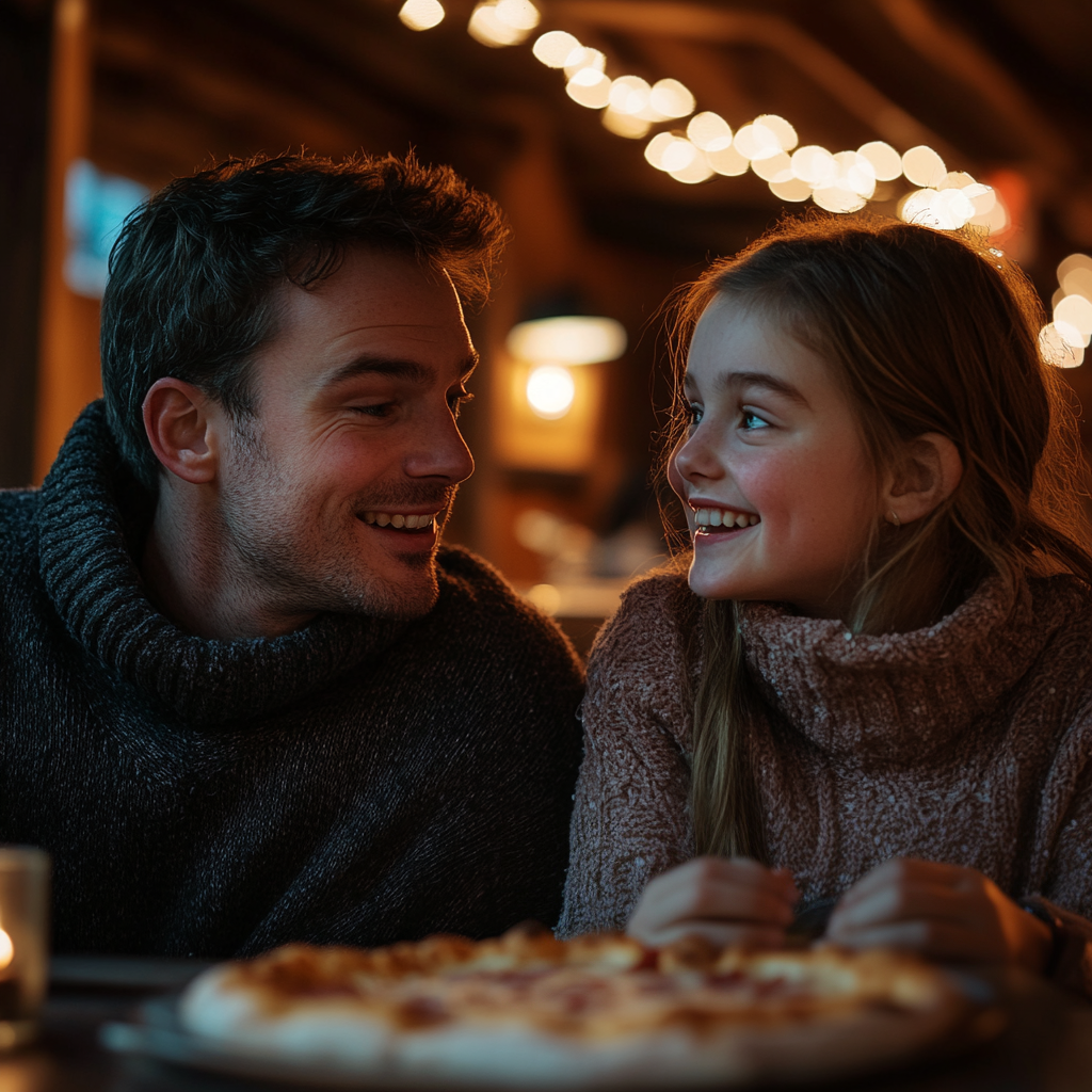 Un dúo padre-hija disfrutando de una pizza | Fuente: Midjourney