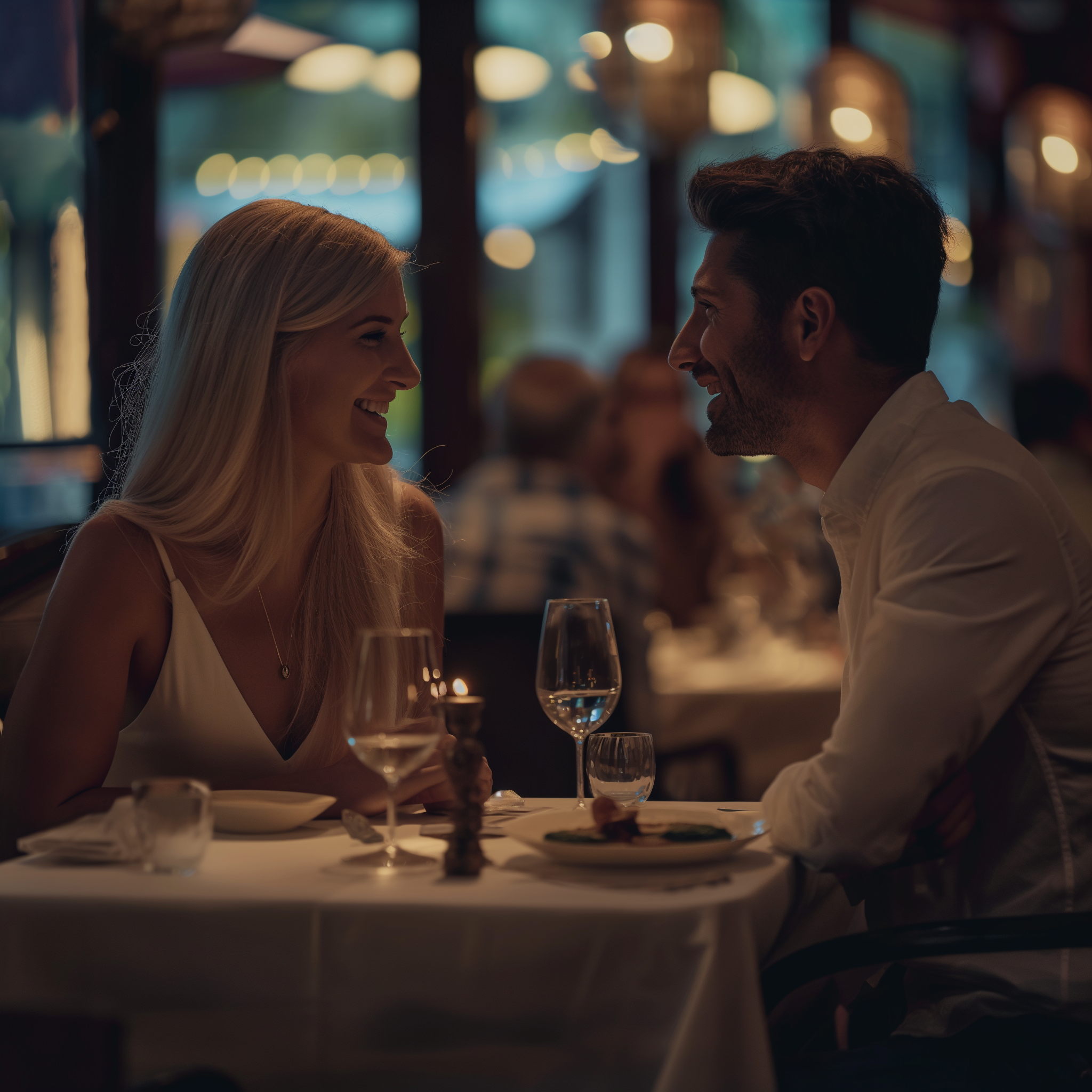 Una pareja en una cita en un restaurante | Fuente: Midjourney