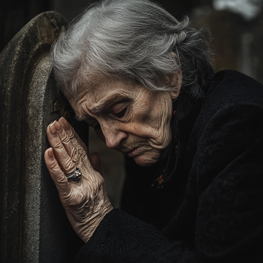 Una mujer llorando en un cementerio | Fuente: Midjourney