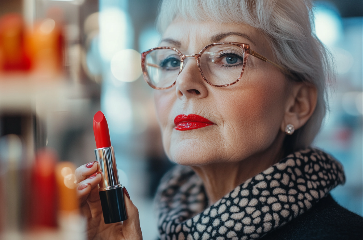 Una mujer con un pintalabios rojo en la mano | Fuente: Midjourney