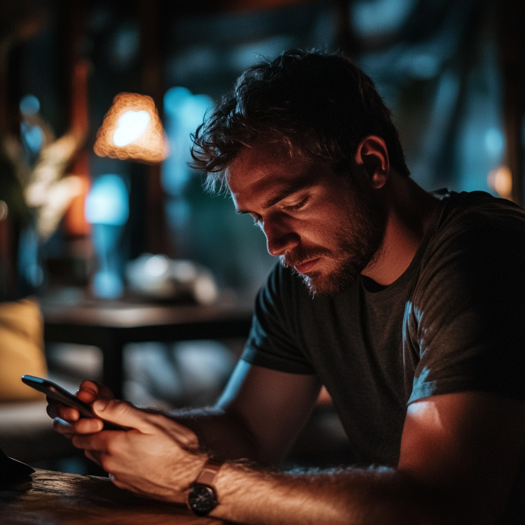 Un hombre sujetando su teléfono | Fuente: Midjourney