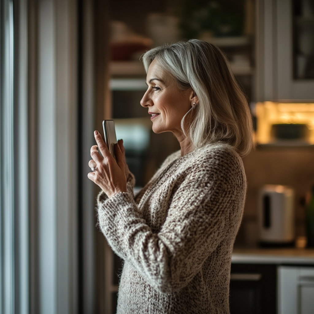 Una mujer de mediana edad hablando por teléfono | Fuente: Midjourney