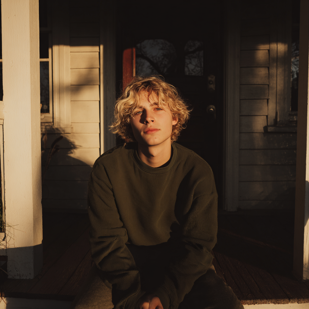 Un uomo pensieroso seduto sul gradino di un portico | Fonte: Midjourney