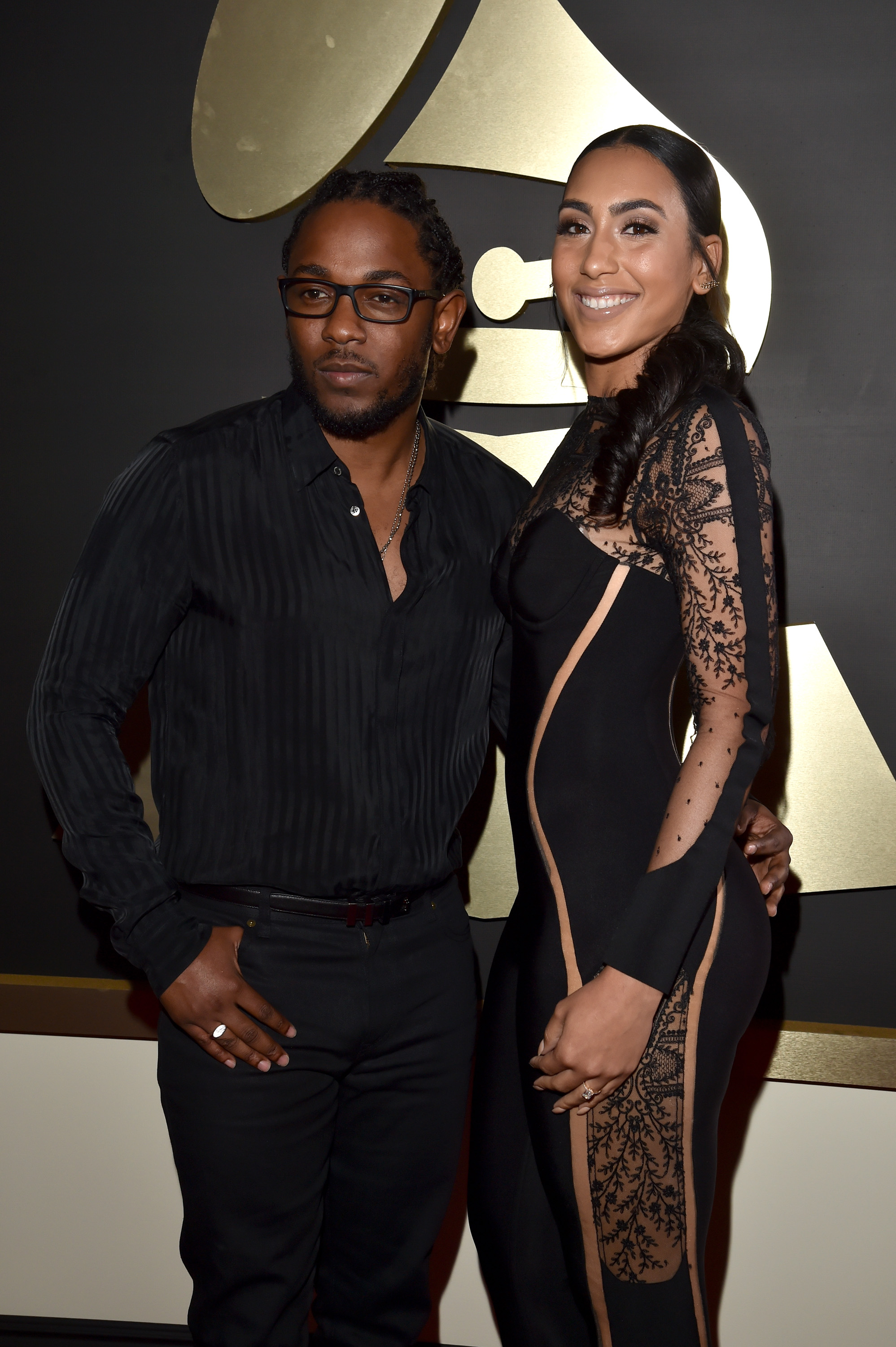 Kendrick Lamar y Whitney Alford asisten a la 58ª edición de los Premios Grammy el 15 de febrero de 2016, en Los Ángeles, California. | Fuente: Getty Images