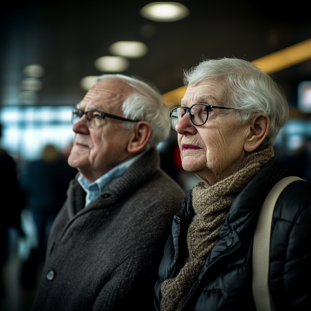Una pareja de ancianos en un aeropuerto | Fuente: Midjourney