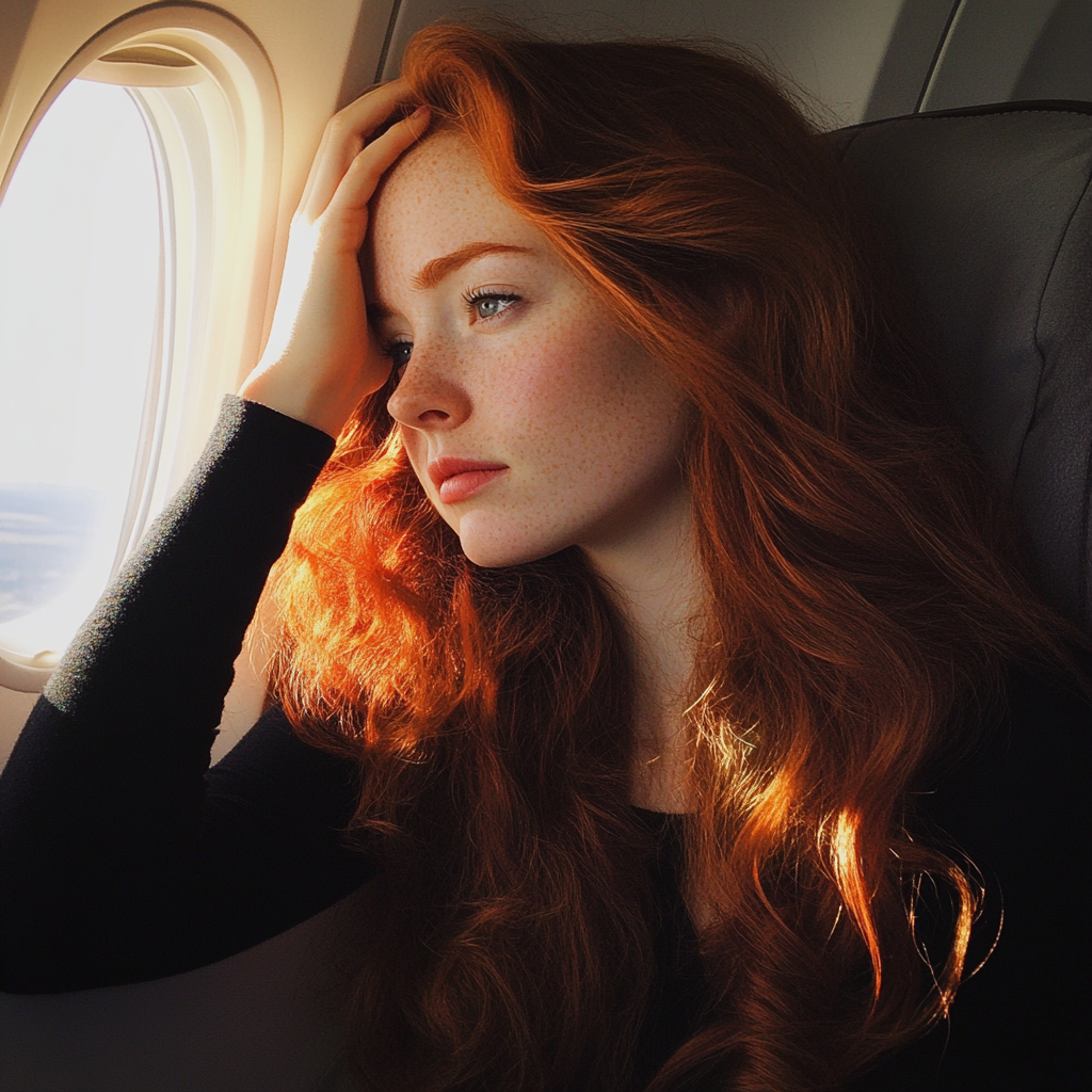 Una mujer sentada en un avión | Fuente: Midjourney