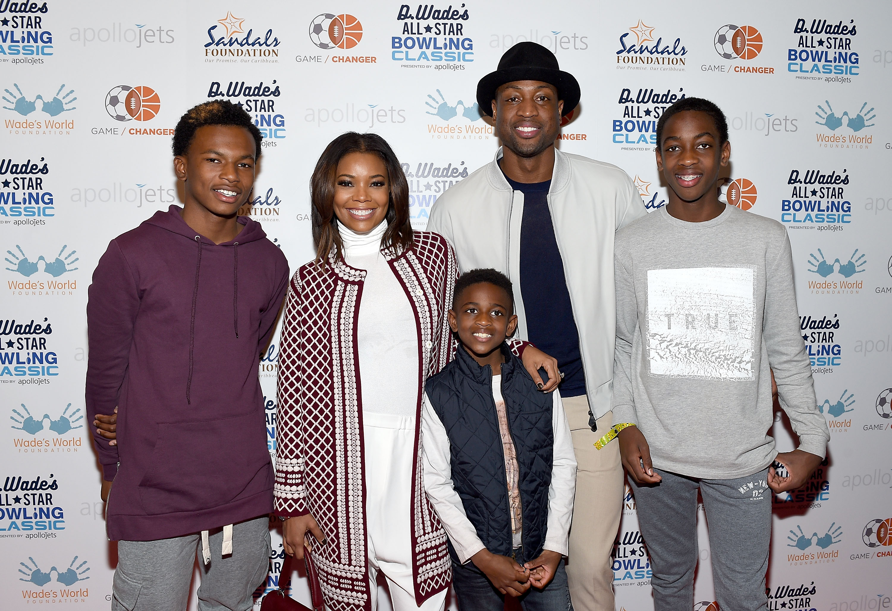Dahveon Morris, Gabrielle Union, Zion, Dwyane y Zaire Wade en una foto del 13 de febrero de 2016 | Fuente: Getty Images