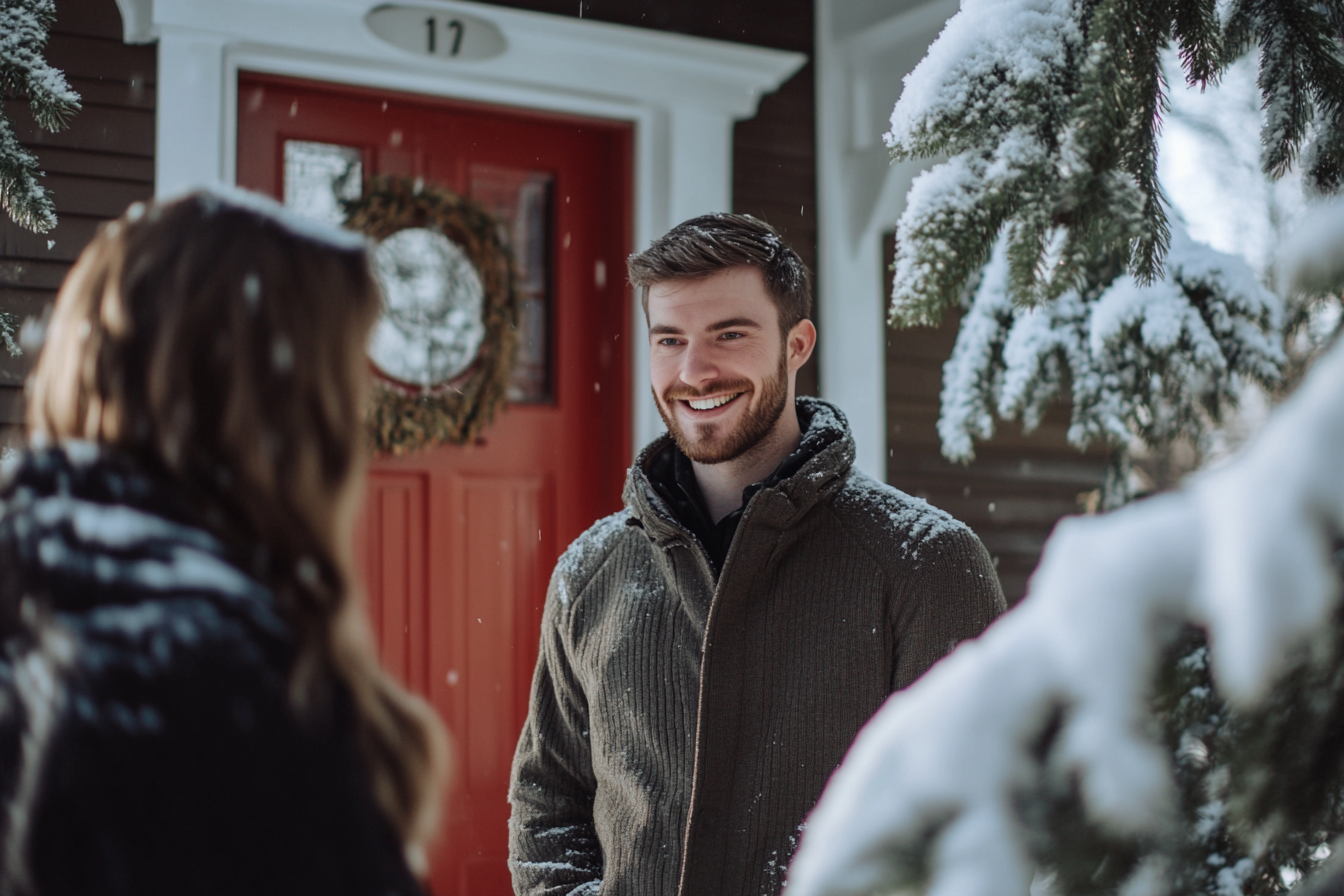 Un hombre sonriendo a una mujer | Fuente: Midjourney