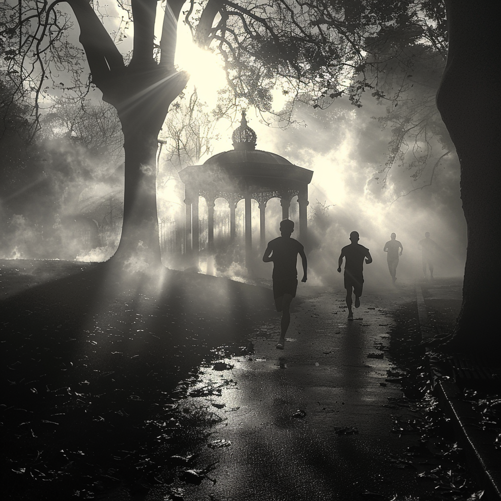 Hombres huyendo del humo | Fuente: Midjourney