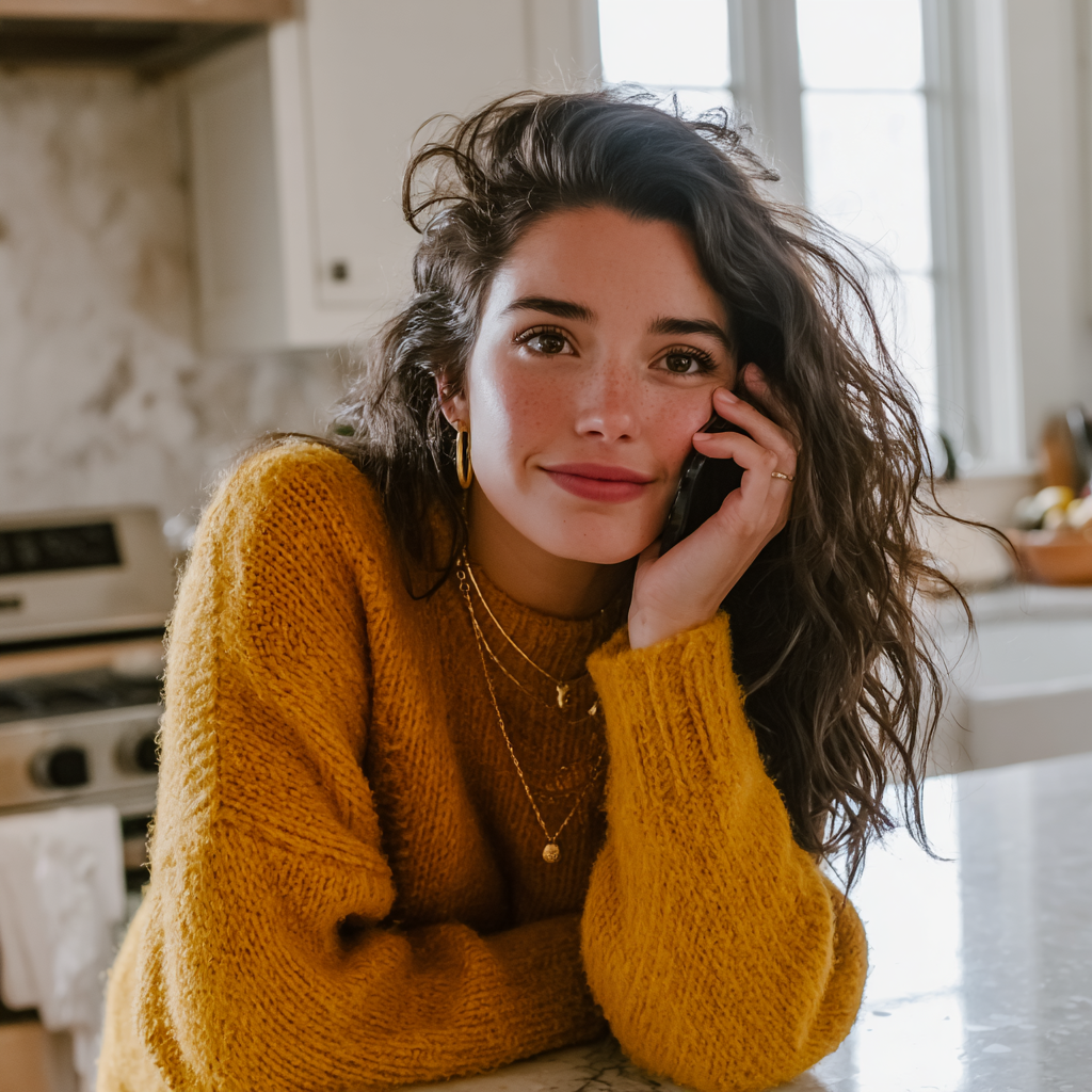 Una mujer divertida al teléfono | Fuente: Midjourney