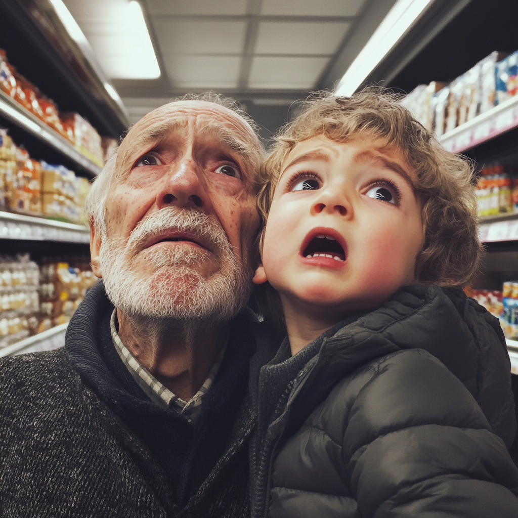 Un anciano y su nieto en un supermercado | Fuente: Midjourney