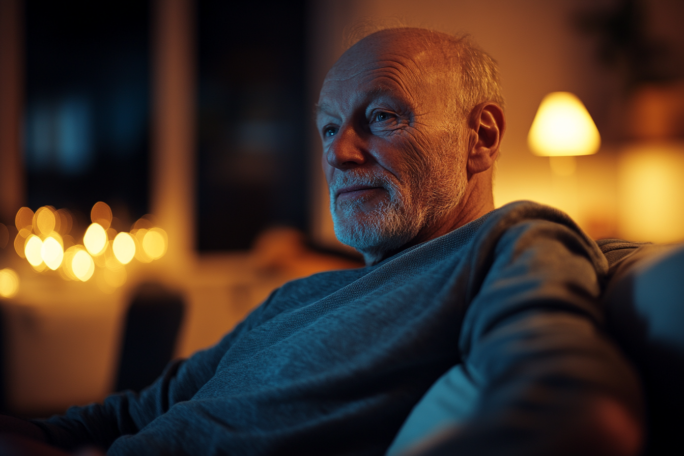 Un hombre sentado en su casa | Fuente: Midjourney