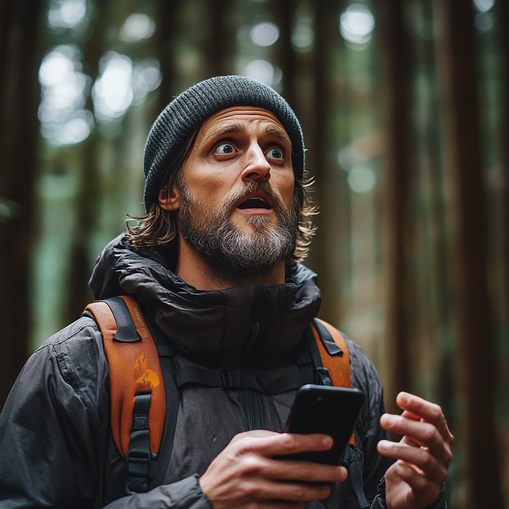 Un hombre conmocionado en un bosque | Fuente: Midjourney