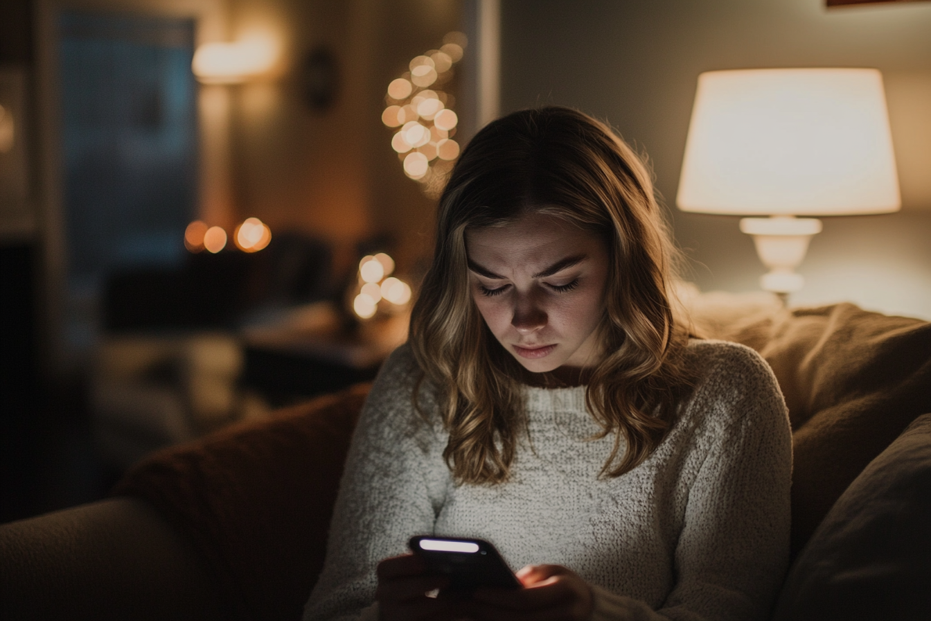 Una mujer leyendo mensajes en su teléfono | Fuente: Midjourney