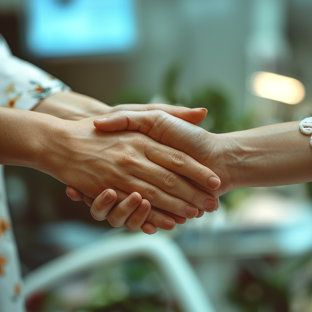 Dos mujeres se dan la mano | Foto: Midjourney