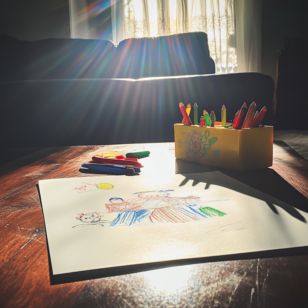 El dibujo de un niño sobre una mesa | Fuente: Midjourney