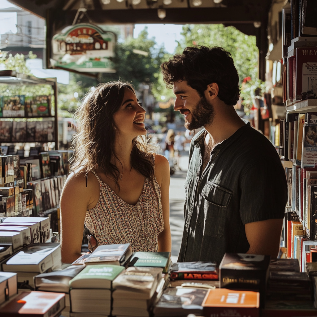 Pareja feliz mirándose a los ojos | Fuente: Midjourney