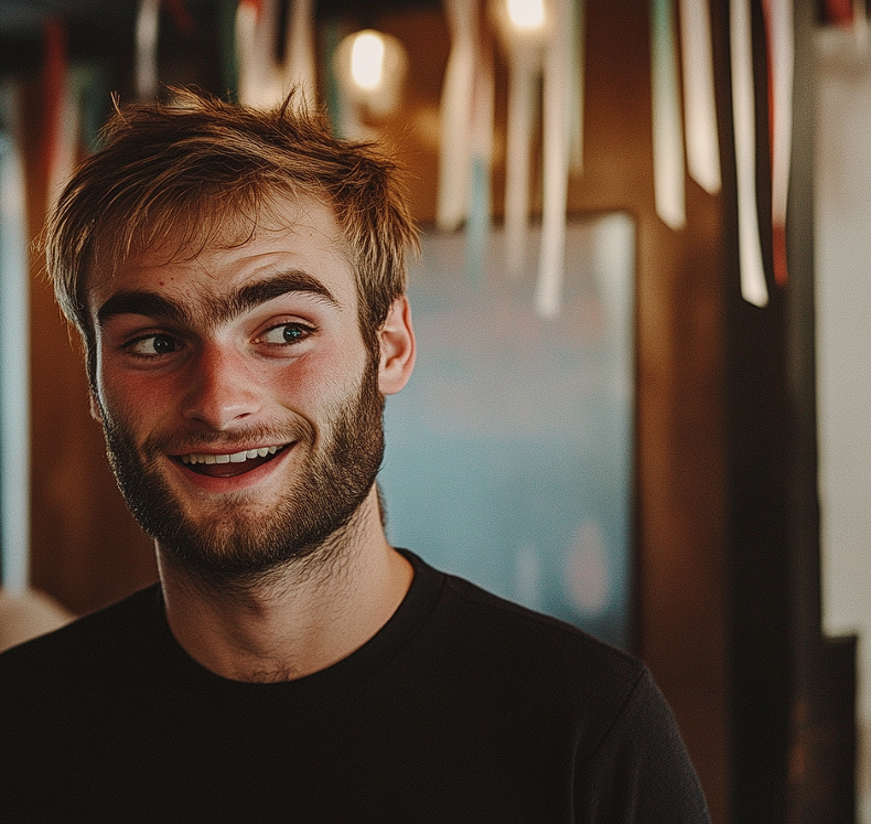 Un hombre sonriendo mientras habla | Fuente: Midjourney