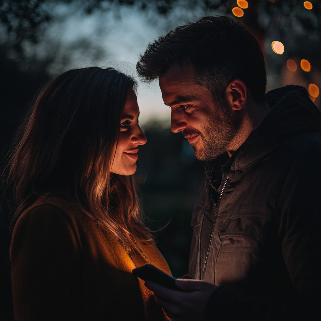 Un marido sujeta el teléfono mientras habla con su mujer | Fuente: Midjourney